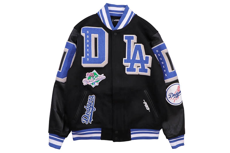 PRO STANDARD LOS ANGELES DODGERS MASHUP RIB WOOL VARSITY JACKET (LLD633329-BDB:BLACK/DODGER BLUE)