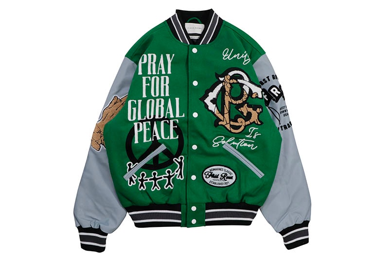 FIRST ROW GLOBAL PEACE MULTI PATCHES VARSITY JACKET (FRJ0070:GREEN)