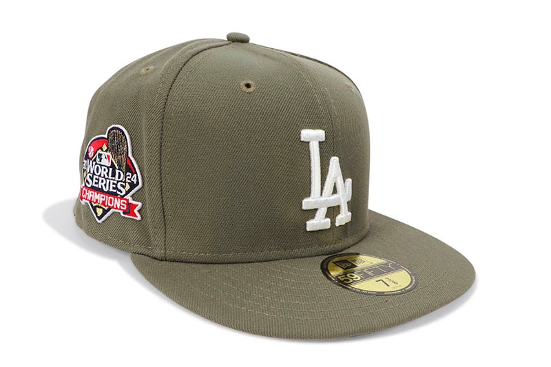 NEW ERA LOS ANGELES DODGERS 59FIFTY FITTED CAP (2024 WORLD SERIES CHAMPIONS SIDE PATCH/GREY UNDER VISOR/OLIVE)