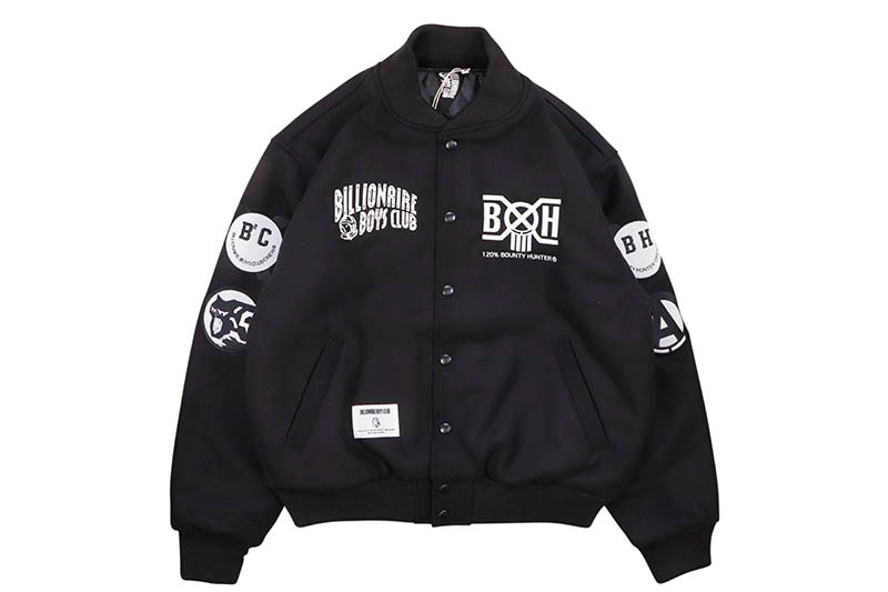 BILLIONAIRE BOYS CLUB X BOUNTY HUNTER MELTON VARSITY JACKET (BBCJP251X003:BLACK)