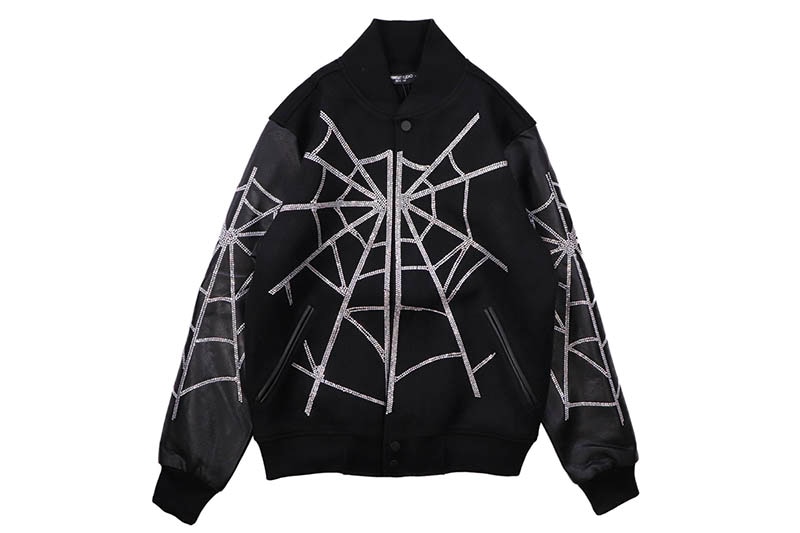 ROKU STUDIO RHINESTONES WEB VARSITY JACKET (RK6481500-JBK:JET BLACK)