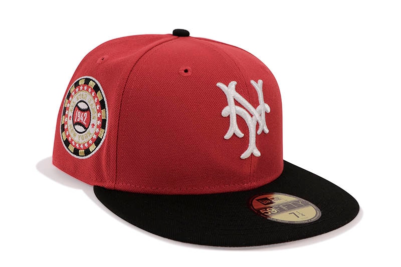NEW ERA NEW YORK GIANTS 59FIFTY FITTED CAP (1942 ALL-STAR GAME SIDE PATCH/GREY UNDER VISOR/SCARLET BLACK)