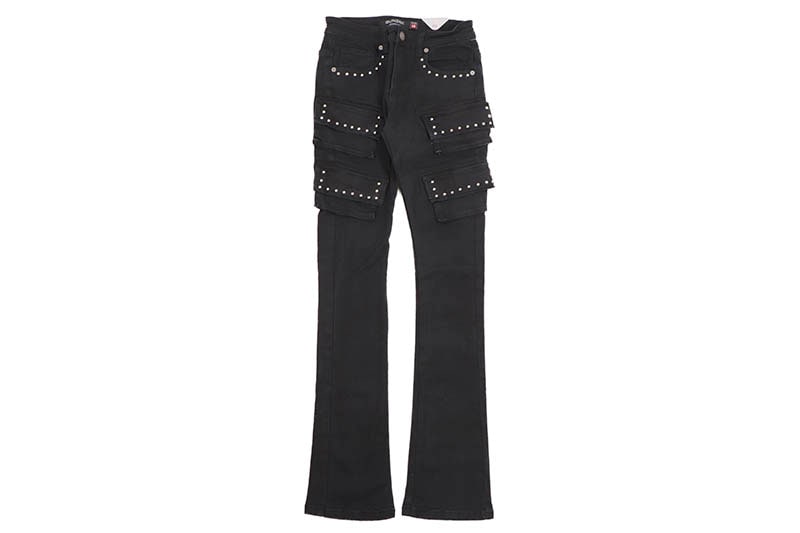 GUNZINII STACKED CARGO STYLE DENIM (GZ591:JET BLACK