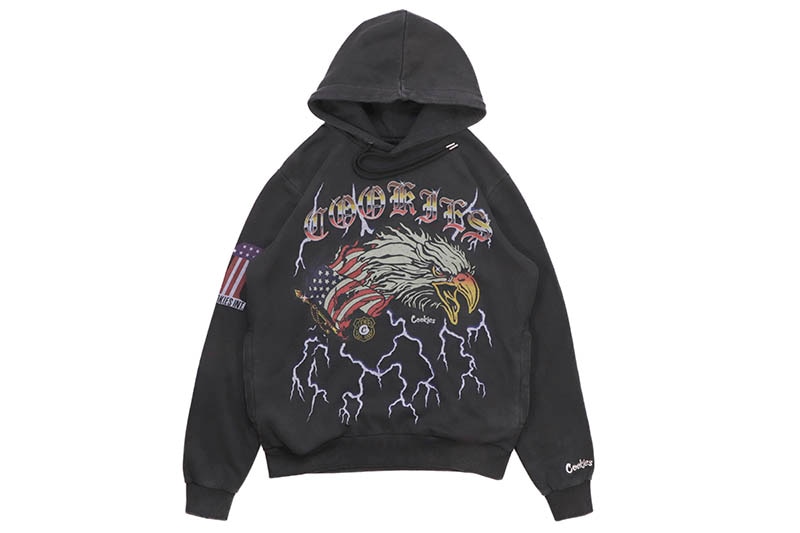 COOKIES HIGHWAY POTASSIUM SPRAYED FRENCH TERRY PULLOVER HOODIE (CM244HFC06:WASHED BLACK)