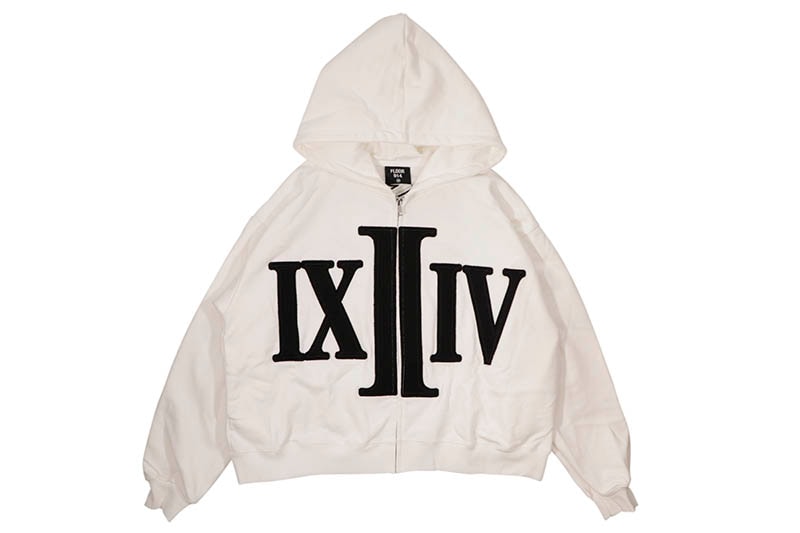 FLOOR 914 NUMERAL ZIP HOODIE (WHITE)