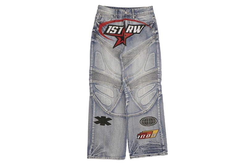 FIRST ROW FAST LIFE WASHED DENIM Y2K PANTS (FRD2078:MEDIUM STONE TINT)