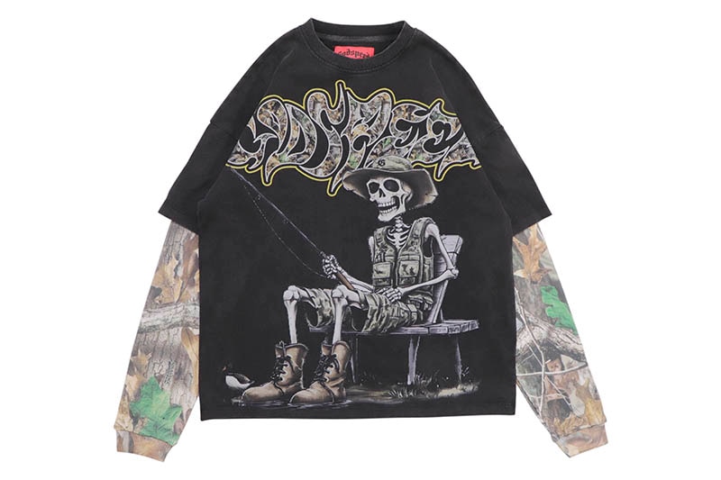 GODSPEED GONE FISHING LAYERED T-SHIRT (BLACK WASH) | Brand,G-L