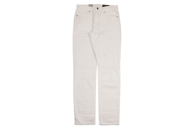 SMOKE RISE SLIM TAPERED RIP & REPAIRED JEANS (JP23512:WHITE)