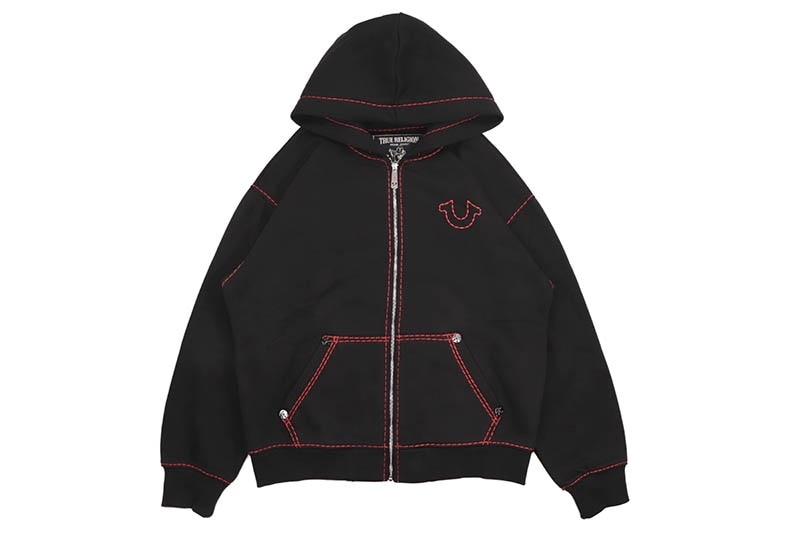 TRUE RELIGION SUPER T EMBROIDERED BUDDHA LOGO ZIP HOODIE (109398:BLACK)
