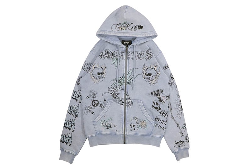 COOKIES HEAVEN CAN WAIT ZIP FRONT HOODIE (WASHED SLATE) CM251HFC08