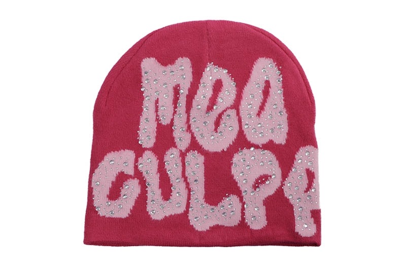 MEA CULPA Y2K RHINESTONE BEANIE (ROSE PINK)