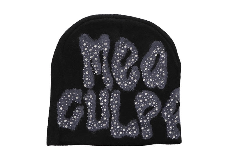 MEA CULPA Y2K RHINESTONE BEANIE (BLACK GREY)