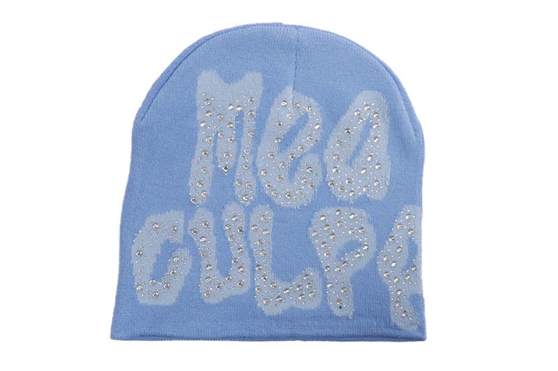 MEA CULPA Y2K RHINESTONE BEANIE (LIGHT BLUE)