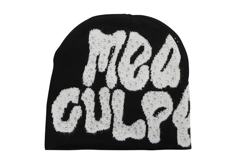 MEA CULPA Y2K RHINESTONE BEANIE (BLACK WHITE)