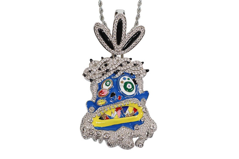 KAMI JESUS HEAD PIECE PENDANT (MICRO PAVE CZ GOLD PLATED:BLUE