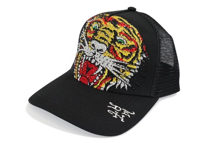 ED HARDY RHINESTONE TIGER TRUCKER HAT (BLACK) EHH0001-1RS