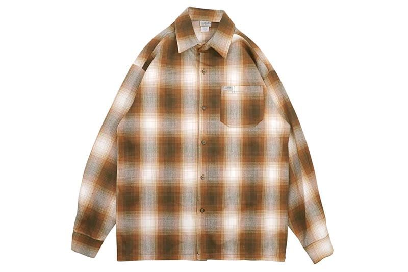 CALTOP PLAID FLANNEL LONG SLEEVE SHIRT (#2000:CARAMEL)