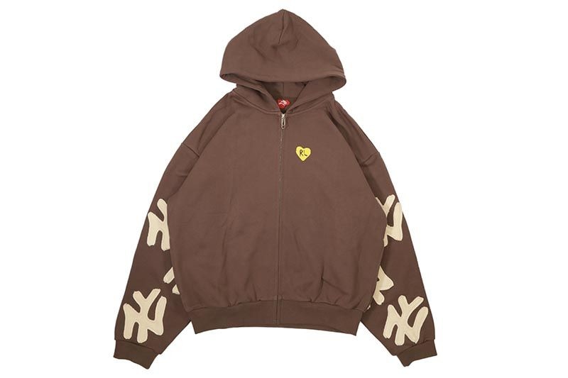 RED LETTERS NOT NY LOVERS SCATTERED ZIP UP HOODIE (BROWN)