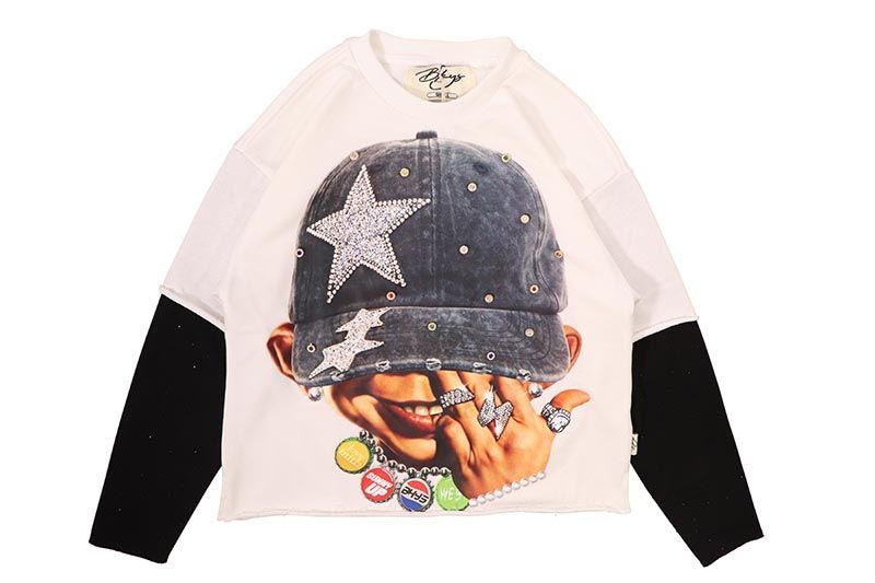 BKYS RHINESTONE SUNNY UP LS TEE (C1301:WHITE)