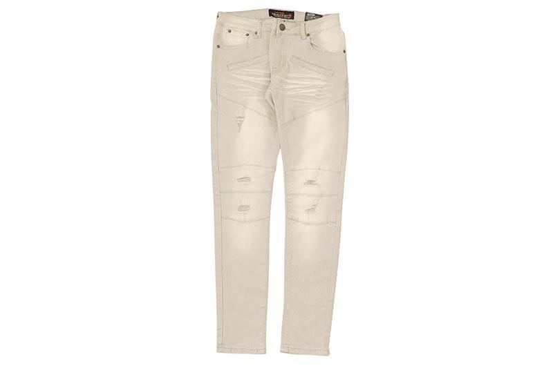 COPPER RIVET RIPPED SLIM FIT JEANS (333042-SD:SAND)