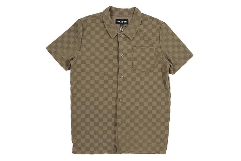 REASON CLOTHING CHECKERBOARD TOWEL SHORT SLEEVE BUTTON DOWN SHIRT (RSP-040:BROWN)