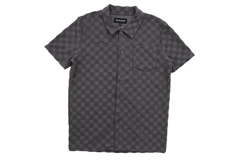 REASON CLOTHING CHECKERBOARD TOWEL SHORT SLEEVE BUTTON DOWN SHIRT (RSP-040:GREY)