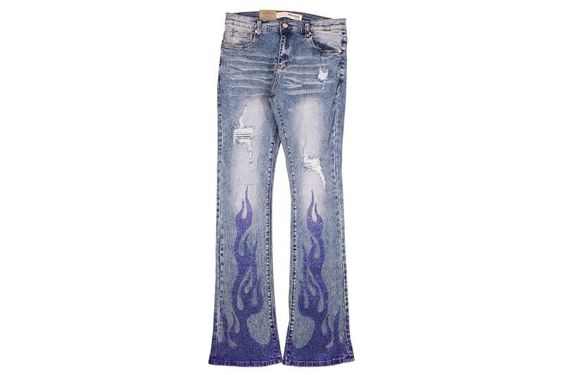ARMOR JEANS FLAME RHINESTONE STACKED JEANS (AJ23SK-2:BLUE FLAME BLUE)