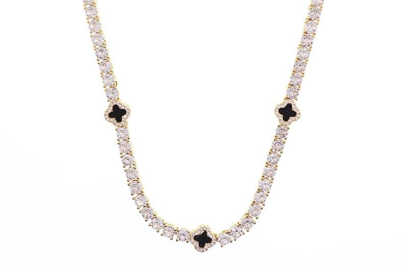 KD JEWELRY FOUR-LEAF CLOVER TENNIS CHAIN NECKLACE (KDJ051) (GOLD)