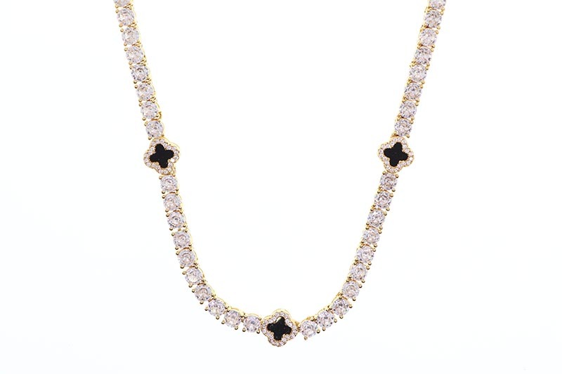 KD JEWELRY FOUR-LEAF CLOVER TENNIS CHAIN NECKLACE (KDJ051) (GOLD