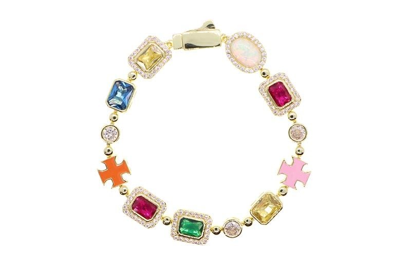 KD JEWELRY RAINBOW GEMSTONE CHAIN BRACELET (KDJ059) (GOLD/7inch)