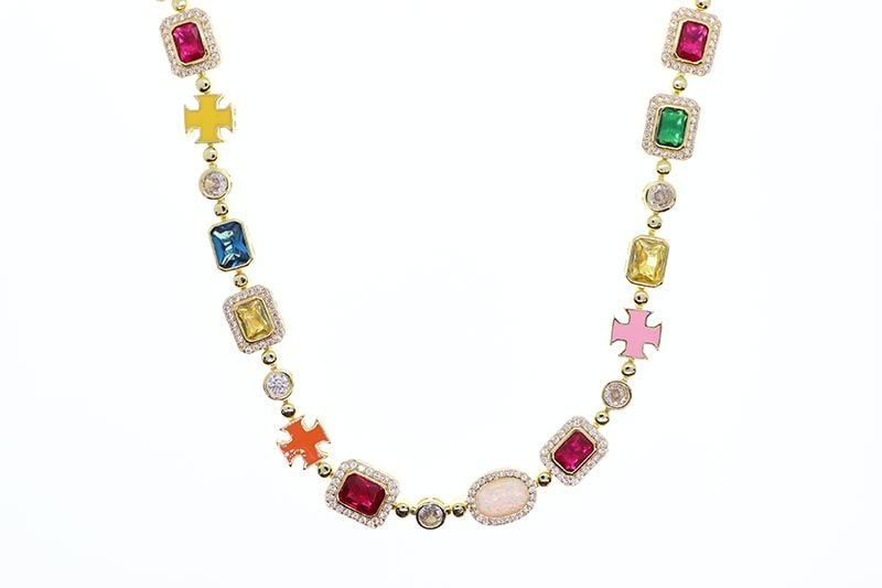 KD JEWELRY RAINBOW GEMSTONE CHAIN NECKLACE (KDJ060) (GOLD)