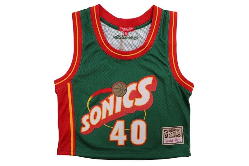 MITCHELL & NESS WOMEN'S CROPPED TANK TOP (SEATTLE SUPERSONICS/SHAWN KEMP/#40/1995:GREEN) TNMP4841-SSU95SKE