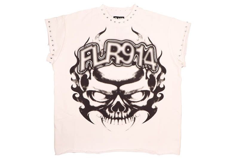FLOOR 914 SKULL INFERNO CUT OFF T-SHIRT (WHITE)