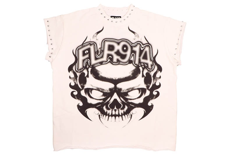 FLOOR 914 SKULL INFERNO CUT OFF T-SHIRT (WHITE) | Brand,A-F,FLOOR