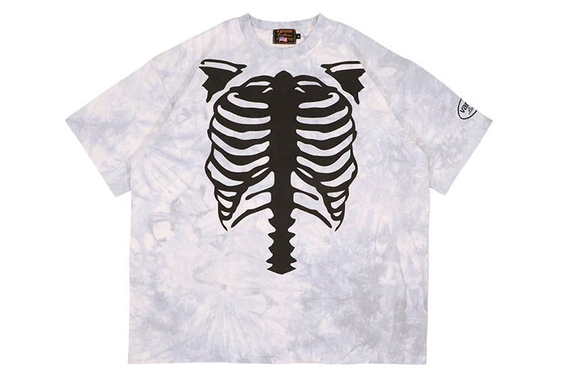 VANSON SKELTON BONES PIGMENT DYED TEE (RZV-2501:TIE DYE WHITE)