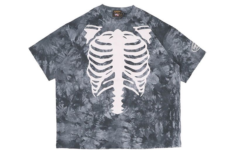 VANSON SKELTON BONES PIGMENT DYED TEE (RZV-2501:TIE DYE BLACK)