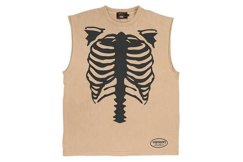 VANSON SKELTON BONES PIGMENT DYED NO SLEEVE TEE (RZV-2503:BEIGE)