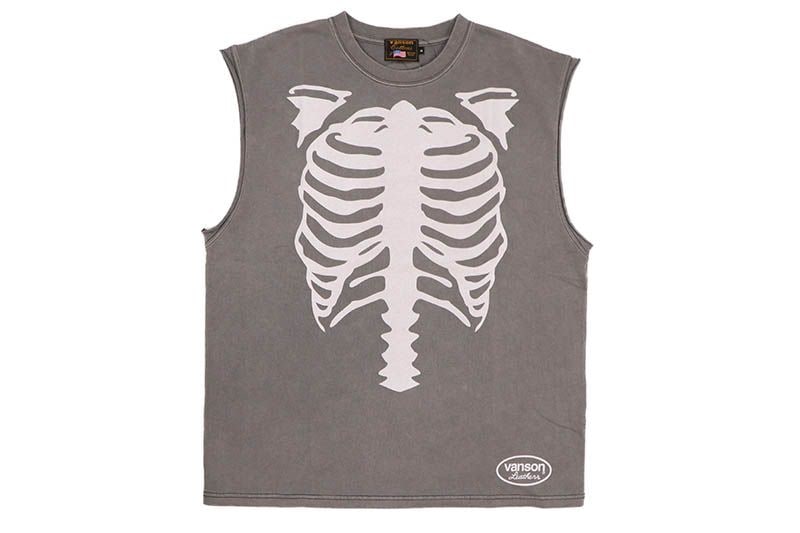 VANSON SKELTON BONES PIGMENT DYED NO SLEEVE TEE (RZV-2503:BLACK)