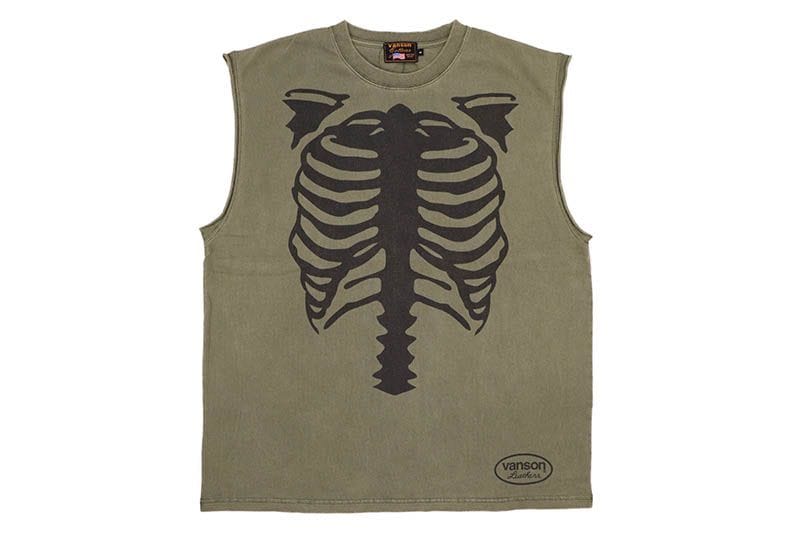 VANSON SKELTON BONES PIGMENT DYED NO SLEEVE TEE (RZV-2503:OD)