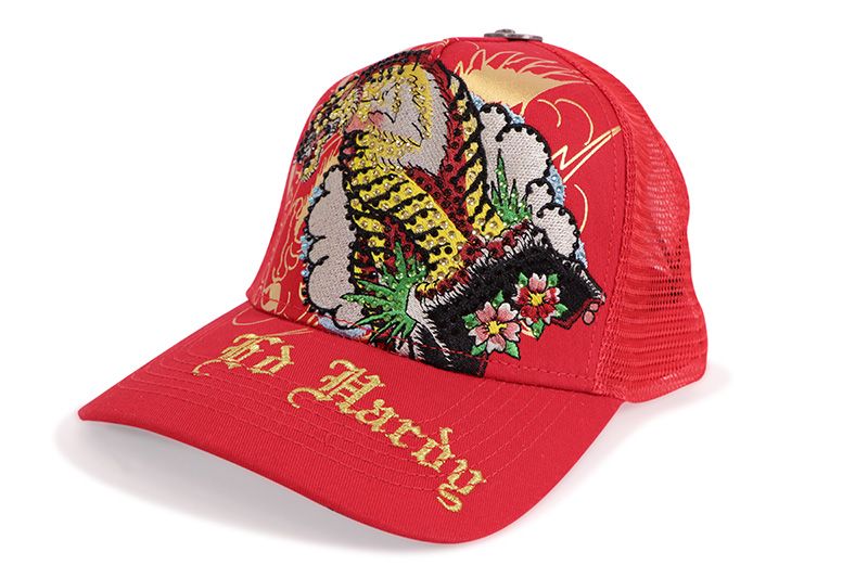 ED HARDY RHINESTONE TIGER MOUNTAIN TRUCKER HAT (RED) EHH0001-46RS