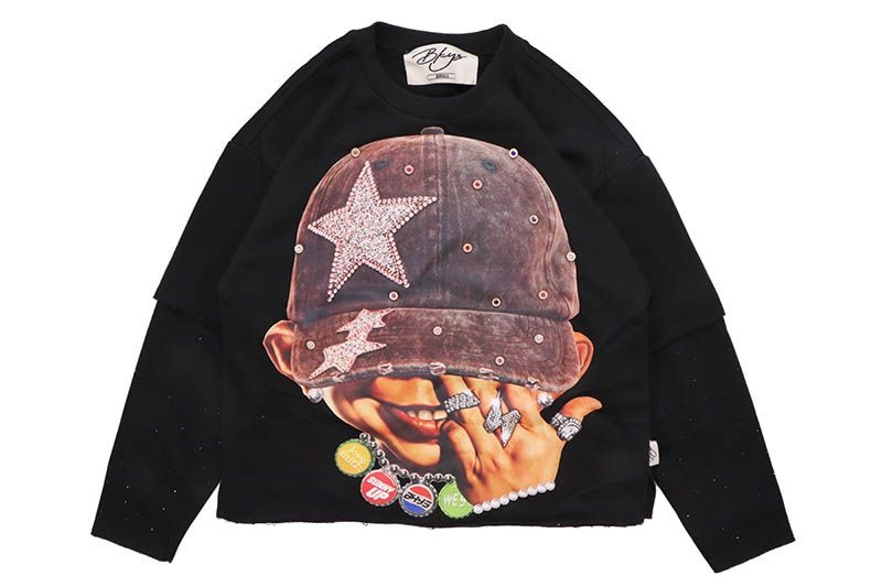 BKYS RHINESTONE SUNNY UP LS TEE (C1301:BLACK)