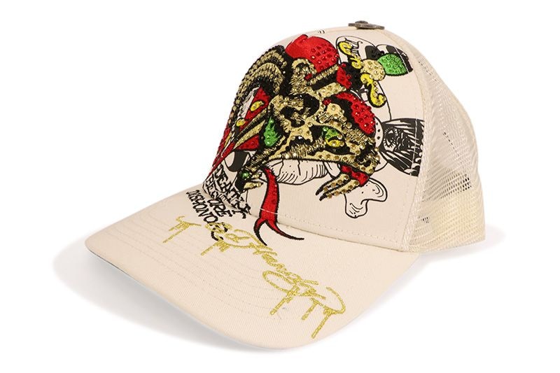 ED HARDY DAGGER SNAKE RHINESTONE TRUCKER HAT (IVORY) EHH0001-52RS