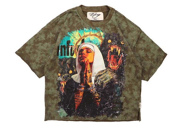 BKYS PRAYER FRENCH TERRY CROPPED TEE (T1333:WASHED OLIVE)