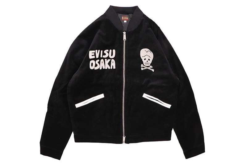 EVISU VINTAGE VELVET REGULAR FIT PADDED SOUVENIR JACKET (2EAEJM5JK6101XXVQ:BLACK)
