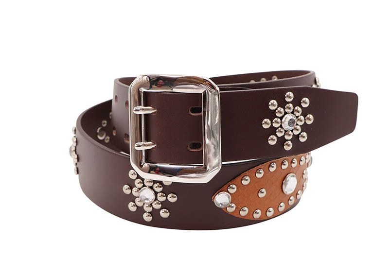 RAISE8 APPAREL STUDS LEATHER BELT (170B-2512:BROWN/CAMEL)