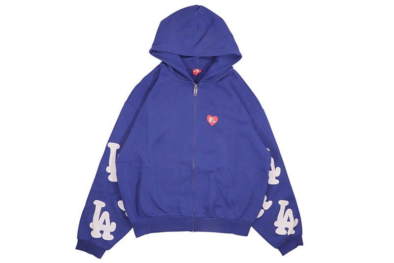 RED LETTERS NOT LA APPLIQU SCATTERED ZIP UP HOODIE (ROYAL BLUE)