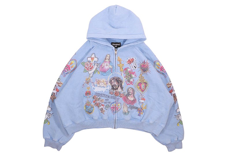 RIGHTEOUS RISEN KING CROPPED ZIP-UP HOODIE (BABY BLUE) | Brand,S-Z