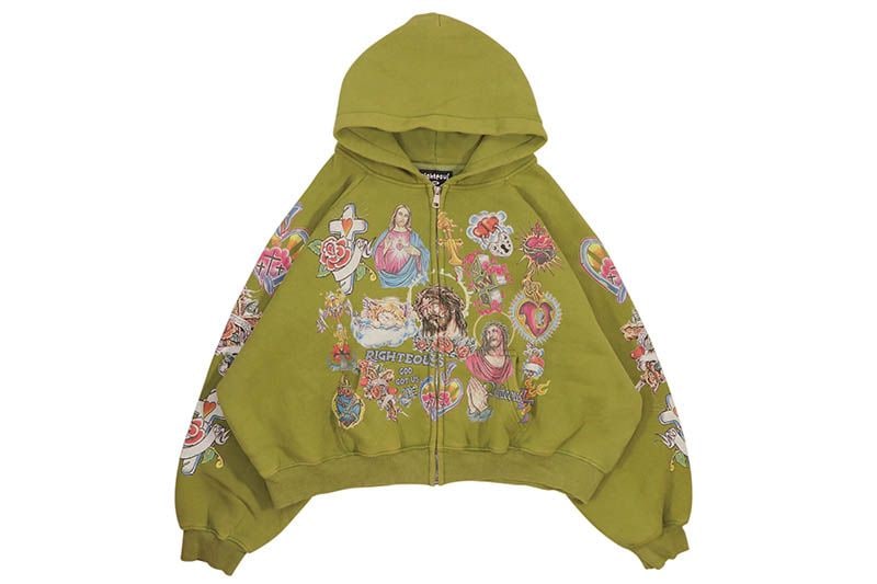 WE ARE RIGHTEOUS RISEN KING CROPPED ZIP-UP HOODIE (MOSS)