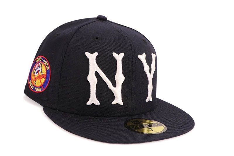 NEW ERA NEW YORK HIGHLANDERS 59FIFTY FITTED CAP (YANKEES 50TH YEAR SIDE PATCH/GREY UNDER VISOR/NAVY) 70945479