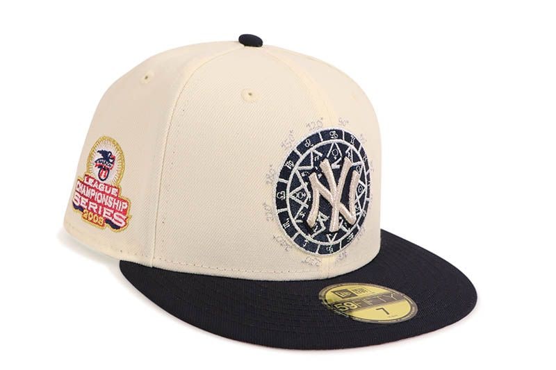 NEW ERA ZODIAC NEW YORK YANKEES 59FIFTY FITTED CAP (AMERICAN LEAGUE CHAMPIONSHIP SERIES 2003 SIDE PATCH/GREY UNDER VISOR/CHROME NAVY) 14693470